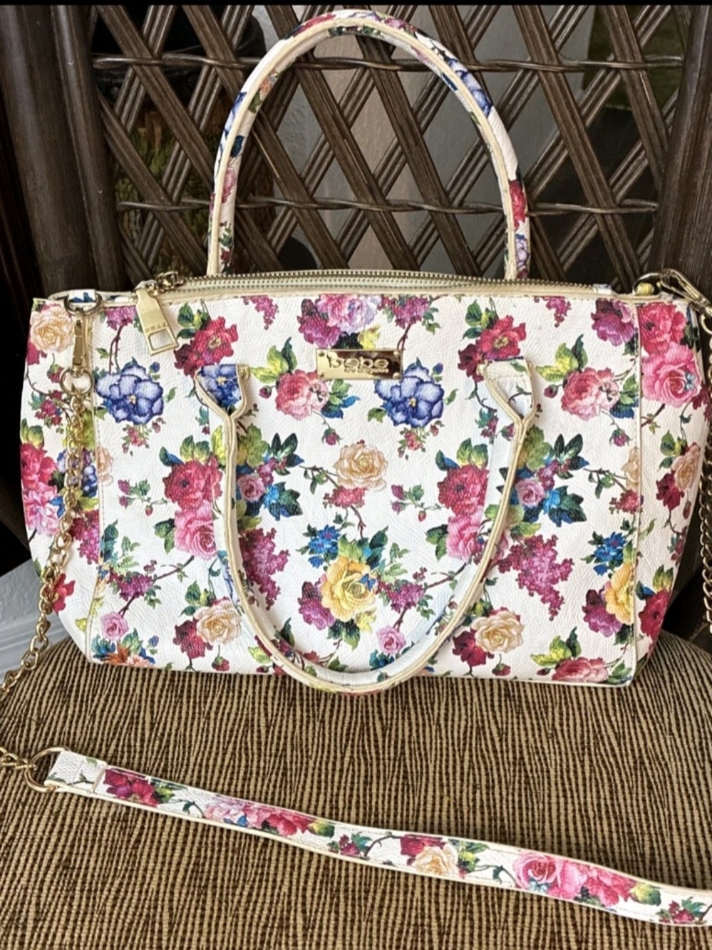 Bebe White Floral Satchel Bag